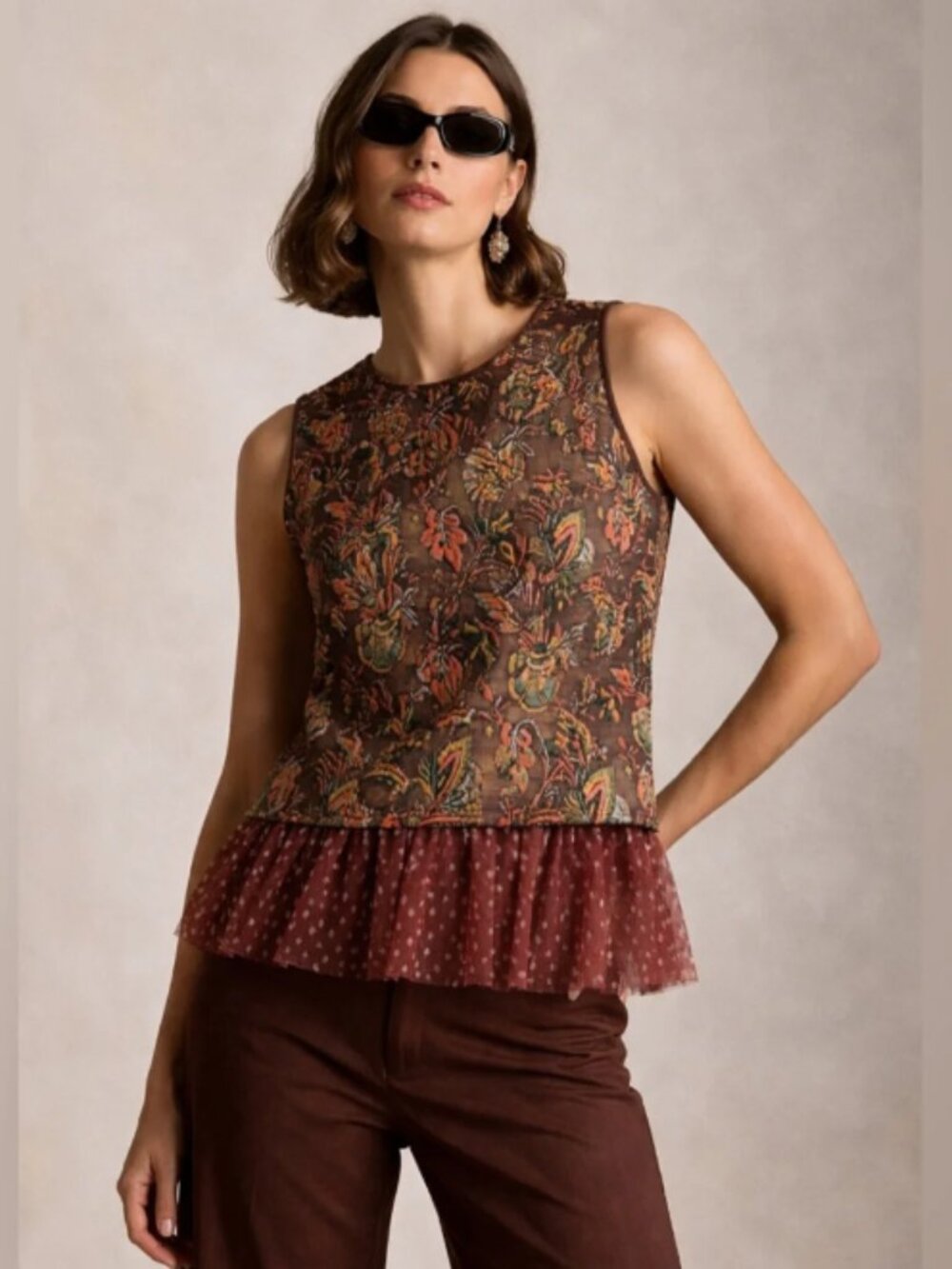 EVA FRANCO Tapestry Peplum Sleeveless Top - XL